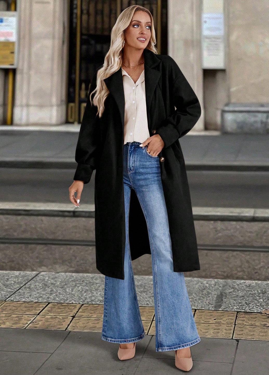 Черное демисезонное Пальто однобортное SHEIN