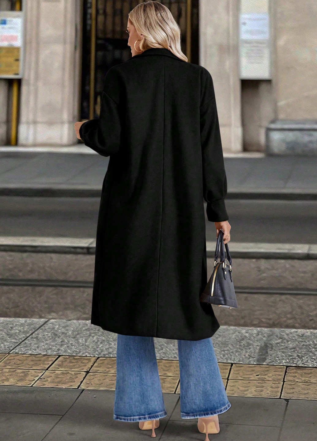 Черное демисезонное Пальто однобортное SHEIN