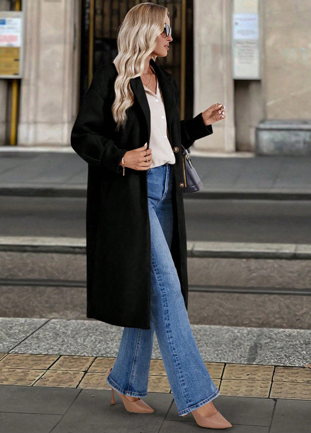 Черное демисезонное Пальто однобортное SHEIN