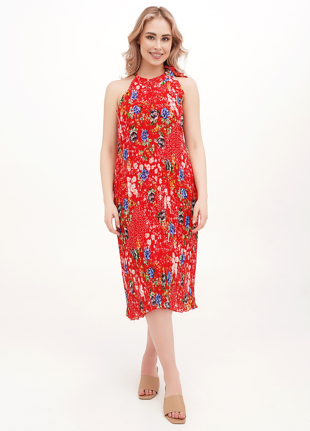 Червона кежуал сукня плісована Vicolo з квітковим принтом