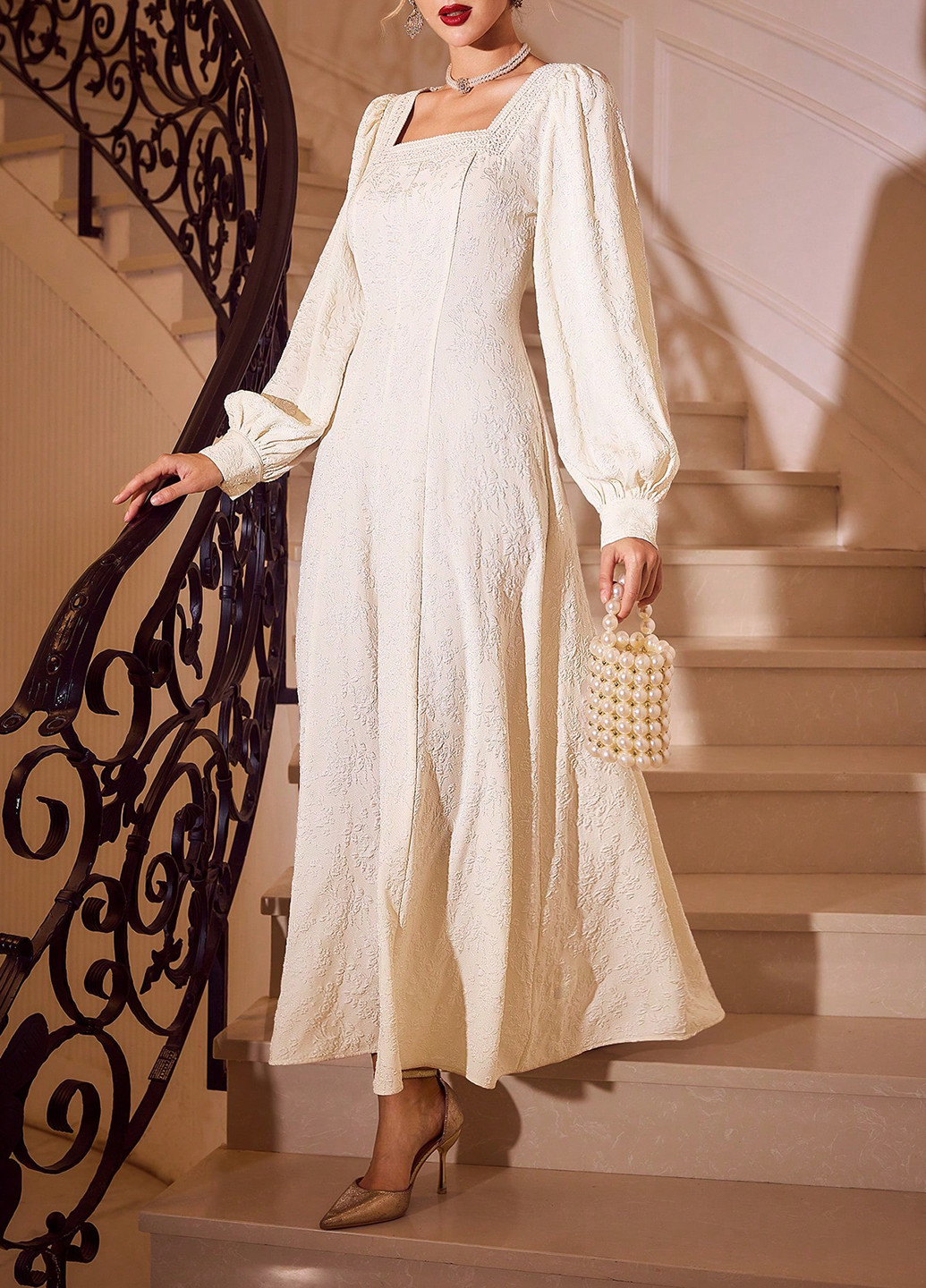 Кремова святковий, вечірня, кежуал сукня кльош SHEIN однотонна