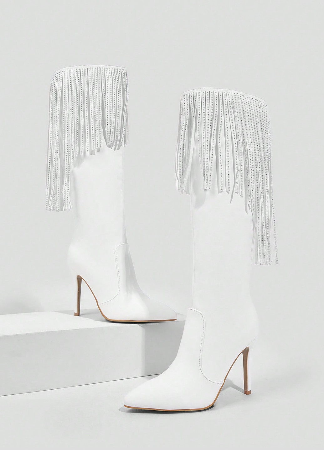 Осенние сапоги SHEIN со стразами, с бахромой