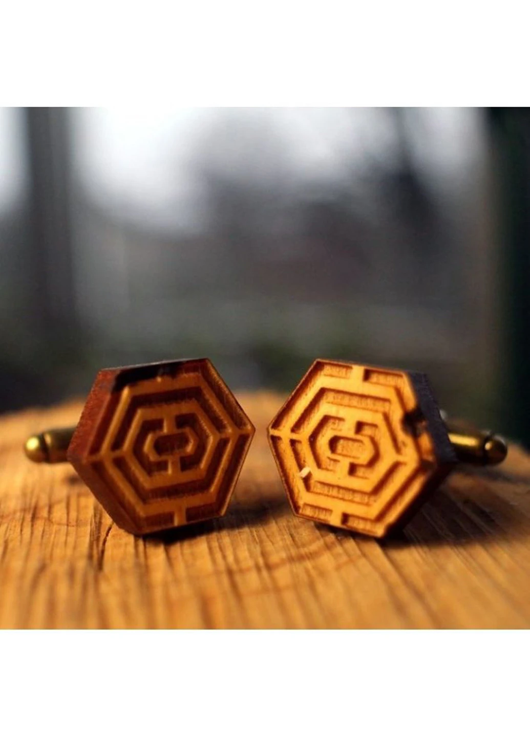 Запонки Деревянные Шестигранные С Вырезами Handmade (193411285)