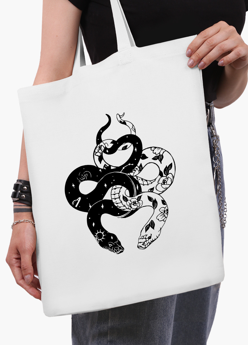 Эко сумка шоппер белая Инь Янь Змеи (Yin Yang Snake) (9227-2850-WT2) Еко сумка шоппер біла 41*35 см MobiPrint (221683040)