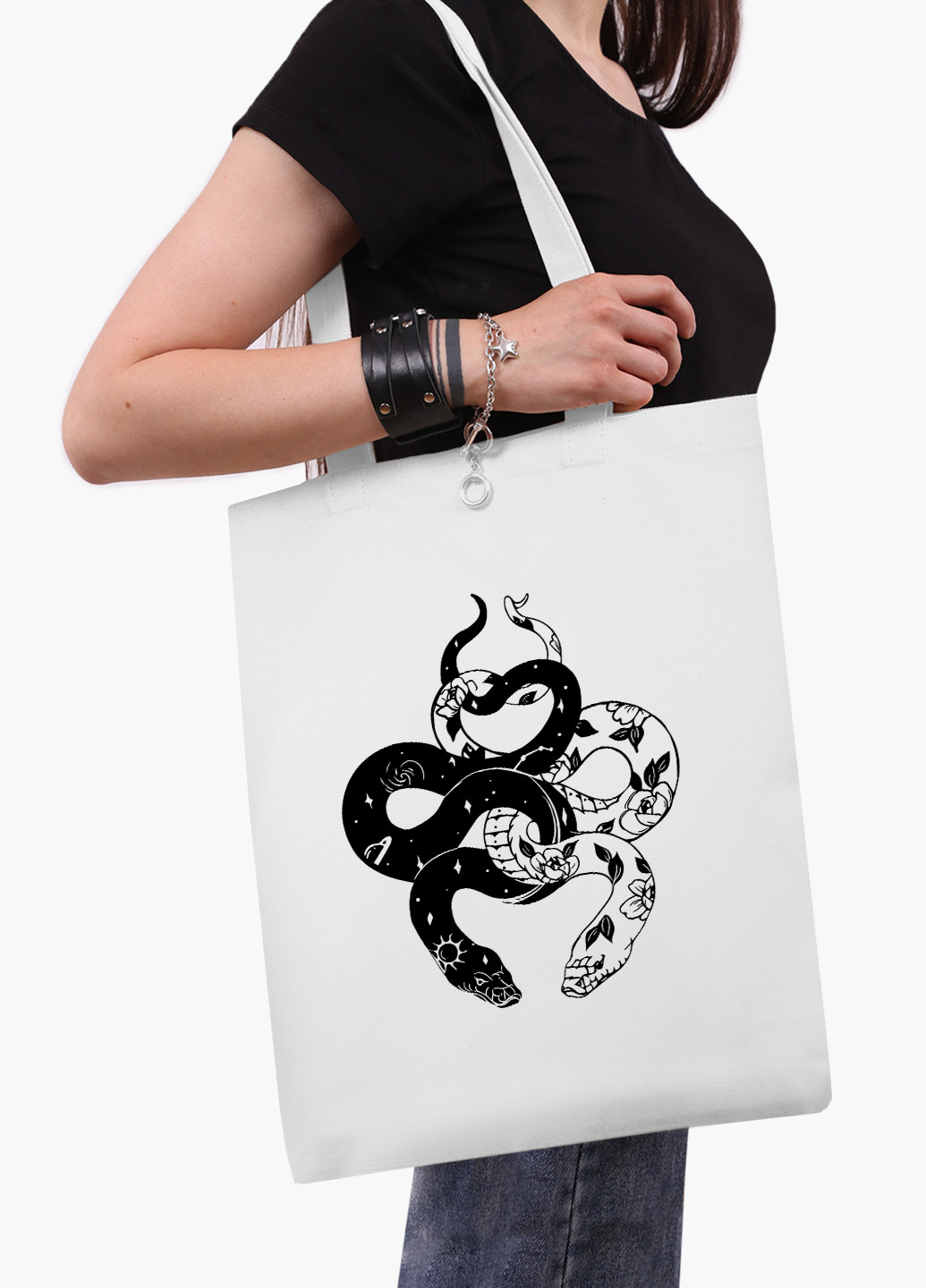 Эко сумка шоппер белая Инь Янь Змеи (Yin Yang Snake) (9227-2850-WT2) Еко сумка шоппер біла 41*35 см MobiPrint (221683040)
