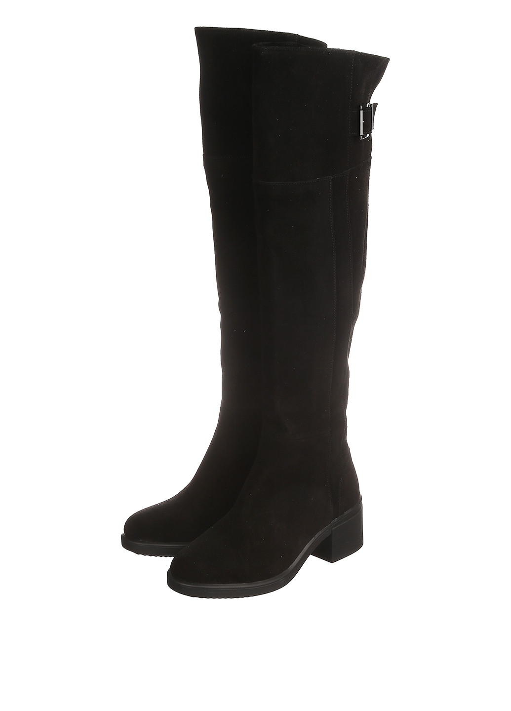 Черные зимние ботфорты Franzini на среднем каблуке с пряжкой