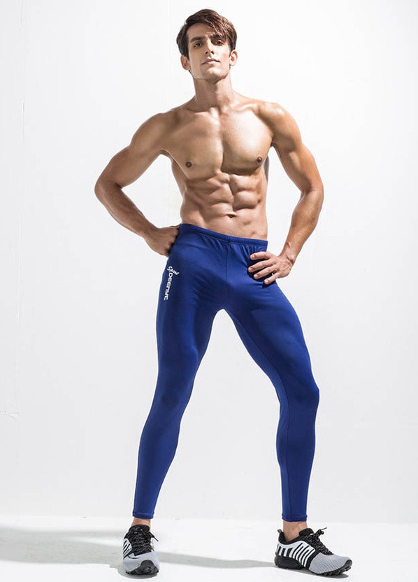 Синие демисезонные обтягивающие спортивные штаны в сетку Deenyt