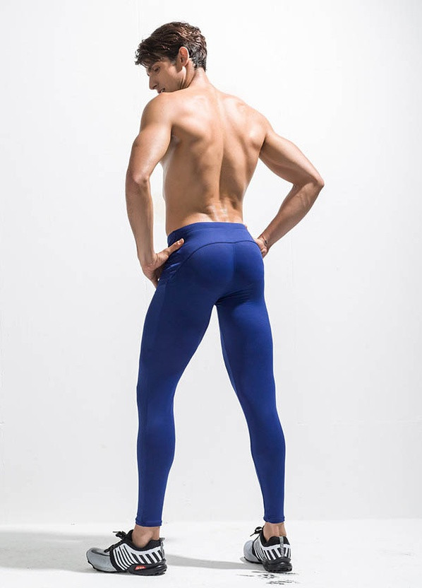 Синие демисезонные обтягивающие спортивные штаны в сетку Deenyt