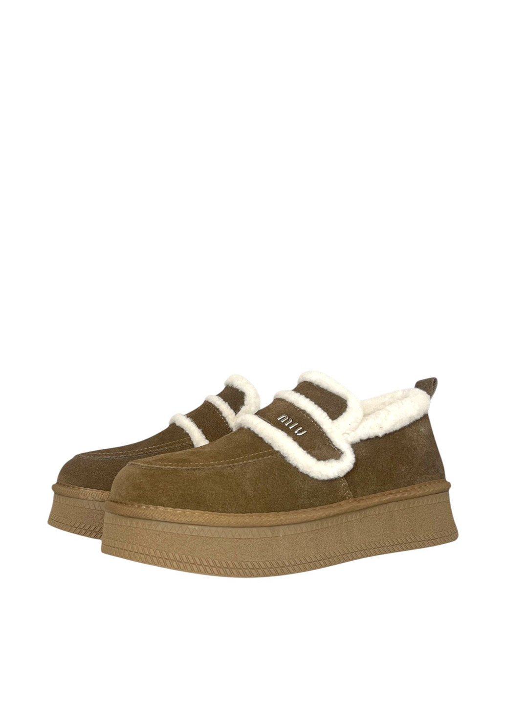 Коричневые слипоны Meego с мехом однотонные