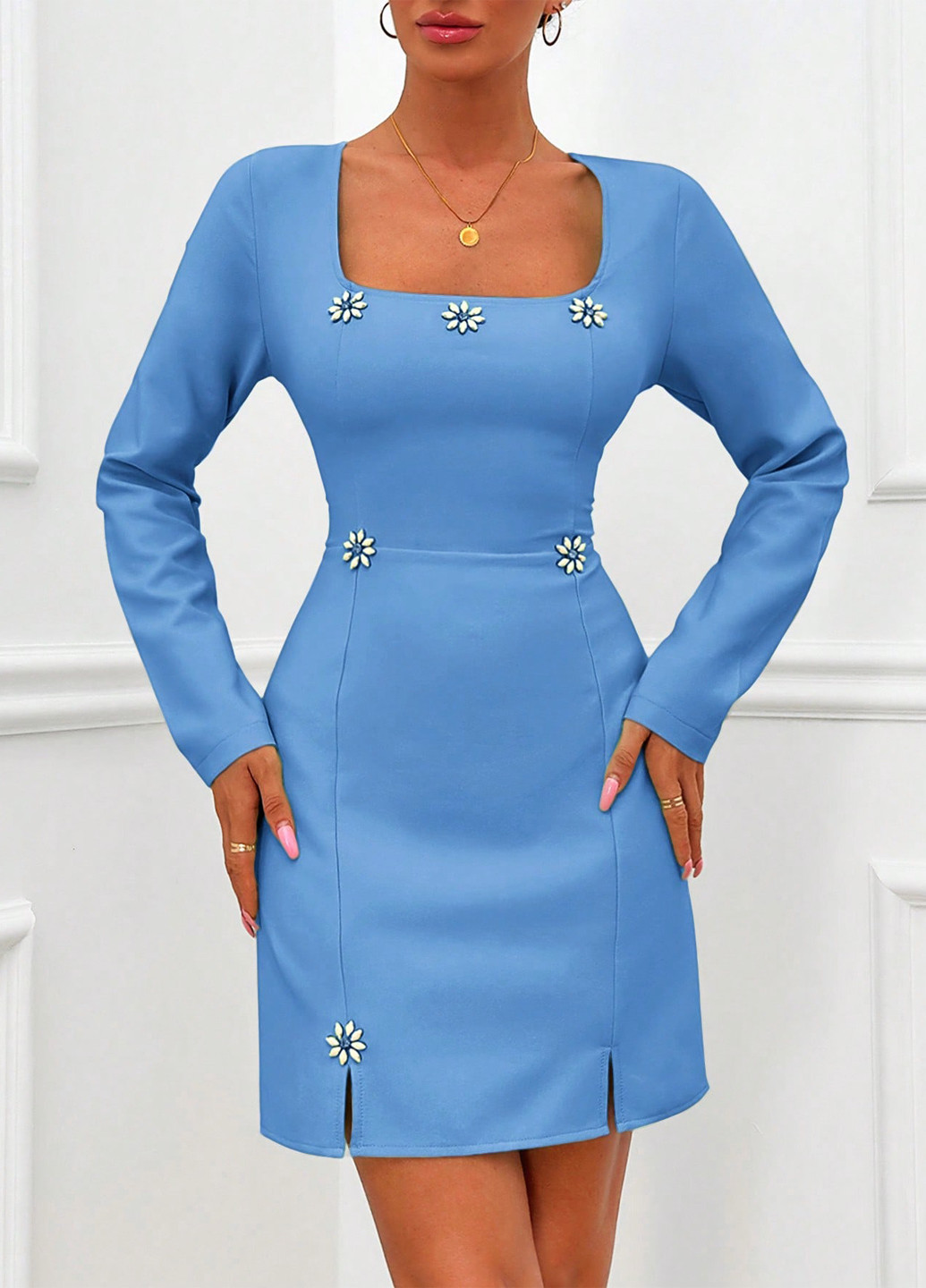 Блакитна кежуал сукня силуетна SHEIN однотонна