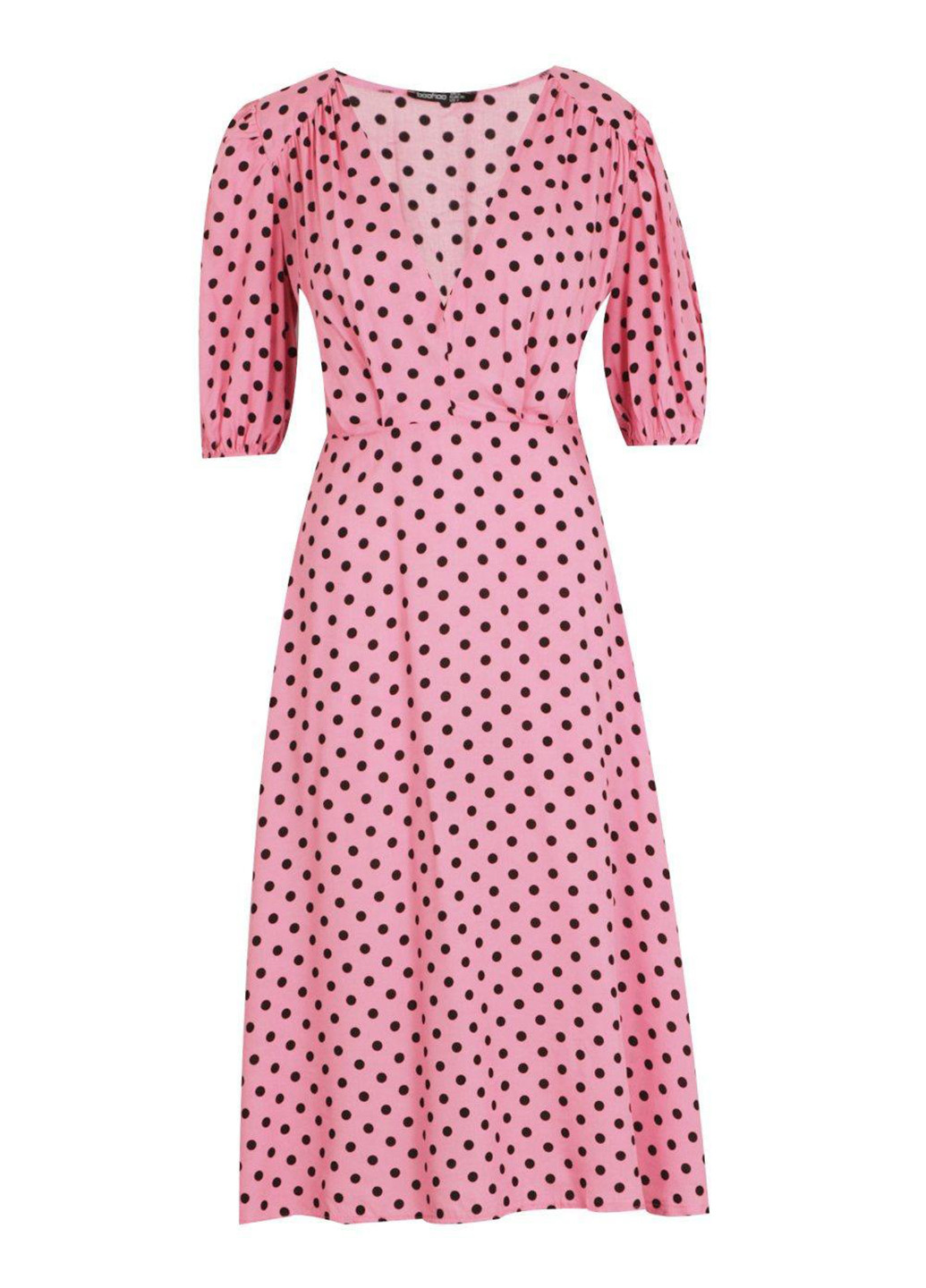 Розовое кэжуал платье клеш Boohoo в горошек
