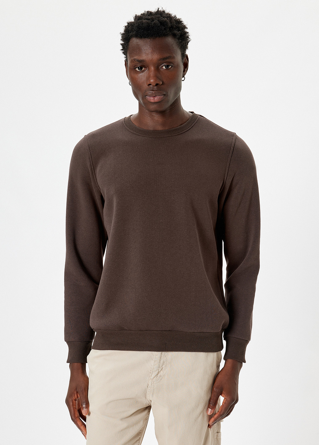 Темно-коричневий світшот KOTON однотонний без декору (362289130)