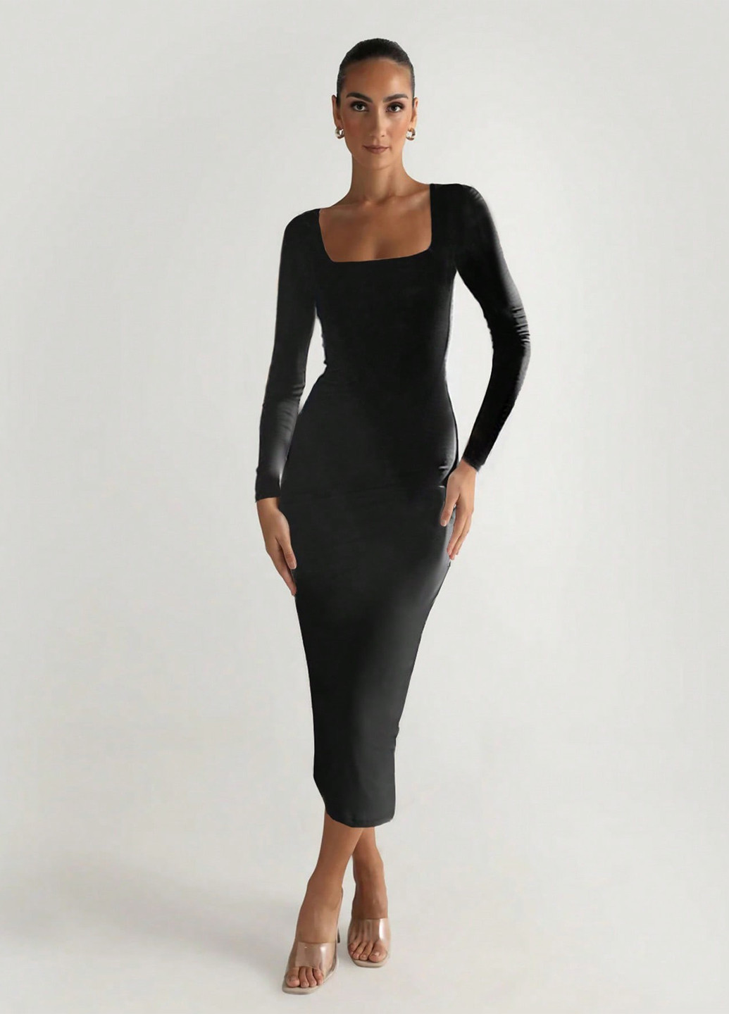 Чорна кежуал, вечірня сукня силуетна SHEIN однотонна