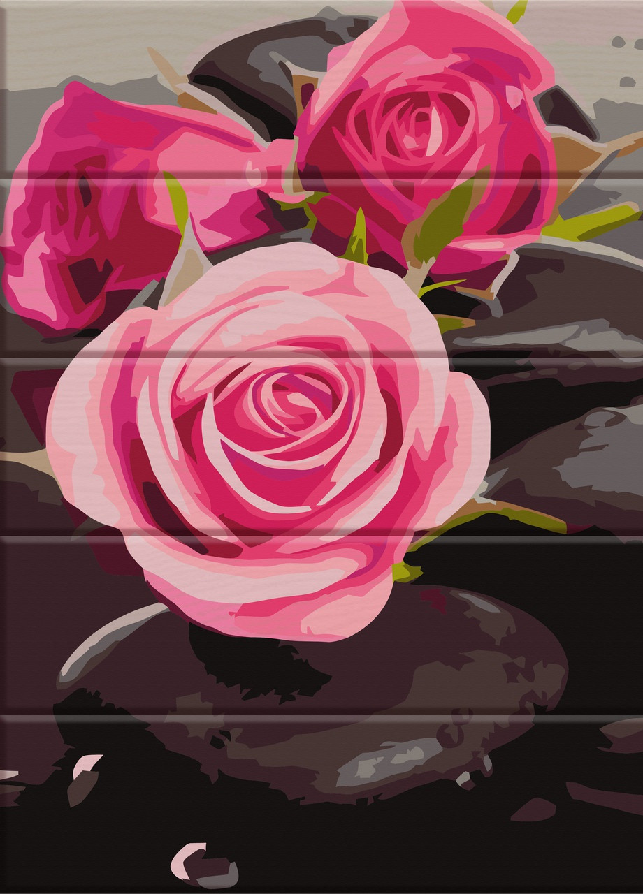 Картина за номерами на дереві "Троянди на каменях" 30*40 см ArtStory (252265646)