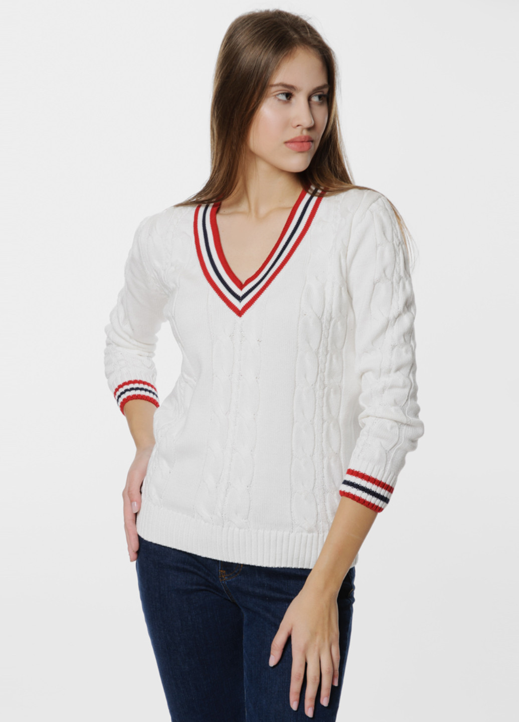 Белый демисезонный свитер женский Arber V-neck WK1 WTR94