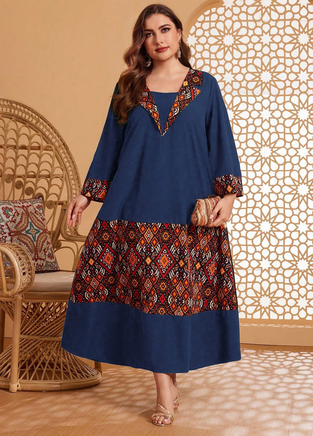 Темно-синя кежуал сукня оверсайз SHEIN з геометричним візерунком