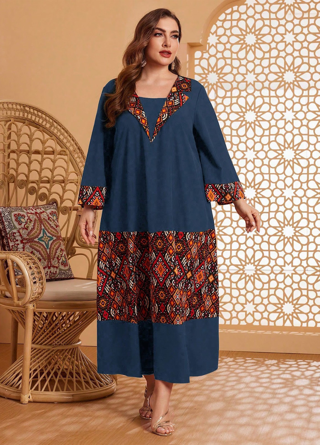 Темно-синя кежуал сукня оверсайз SHEIN з геометричним візерунком