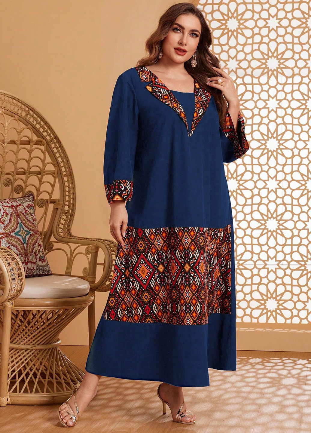 Темно-синя кежуал сукня оверсайз SHEIN з геометричним візерунком