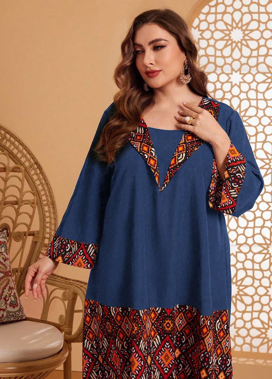 Темно-синя кежуал сукня оверсайз SHEIN з геометричним візерунком