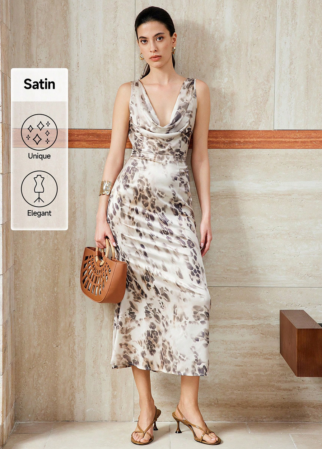 Комбинированное вечернее платье годе SHEIN с животным (анималистичным) принтом