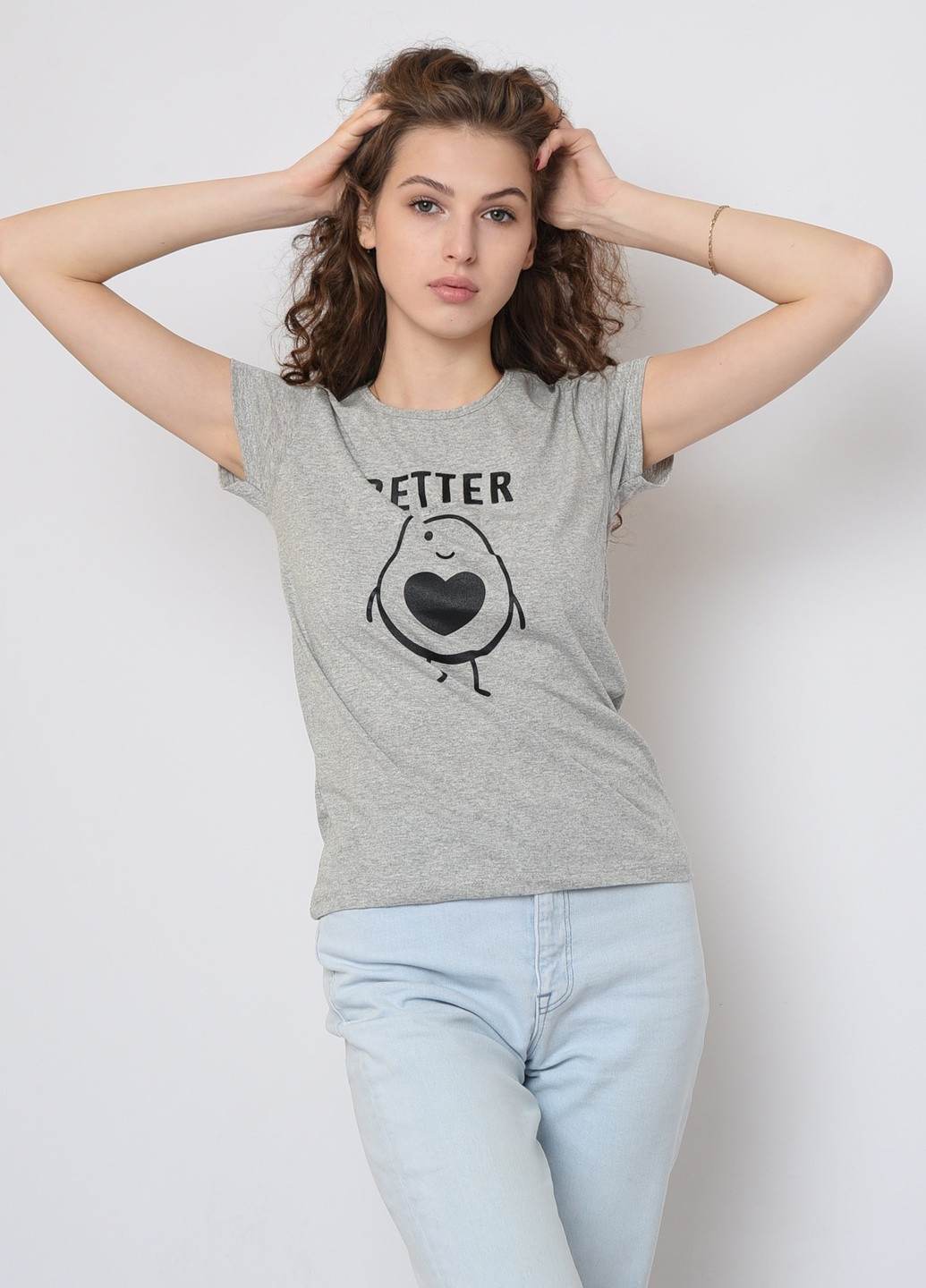 Серая летняя футболка женская серая с надписью Let's Shop