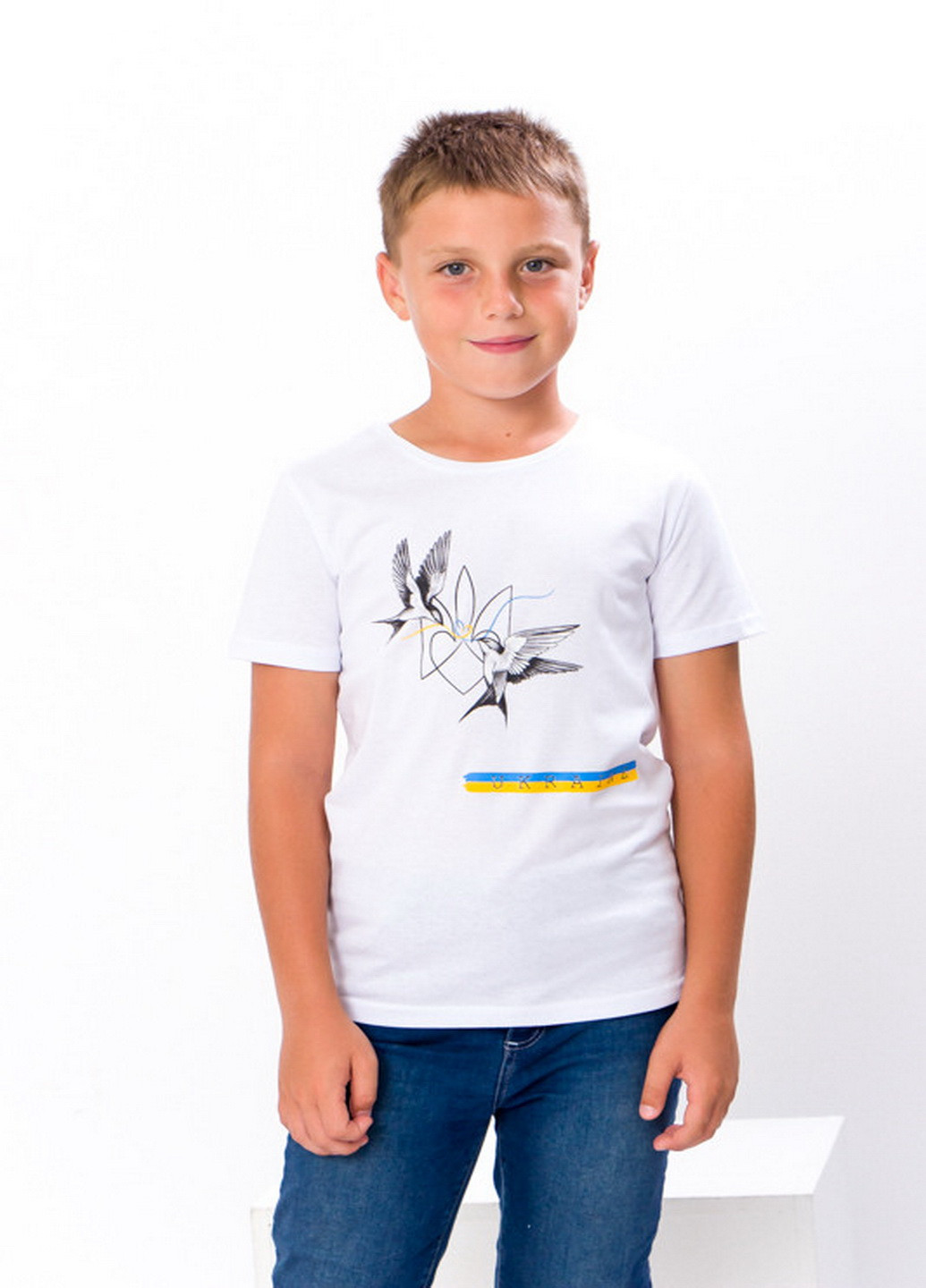 Белая демисезонная футболка детская "украина" KINDER MODE