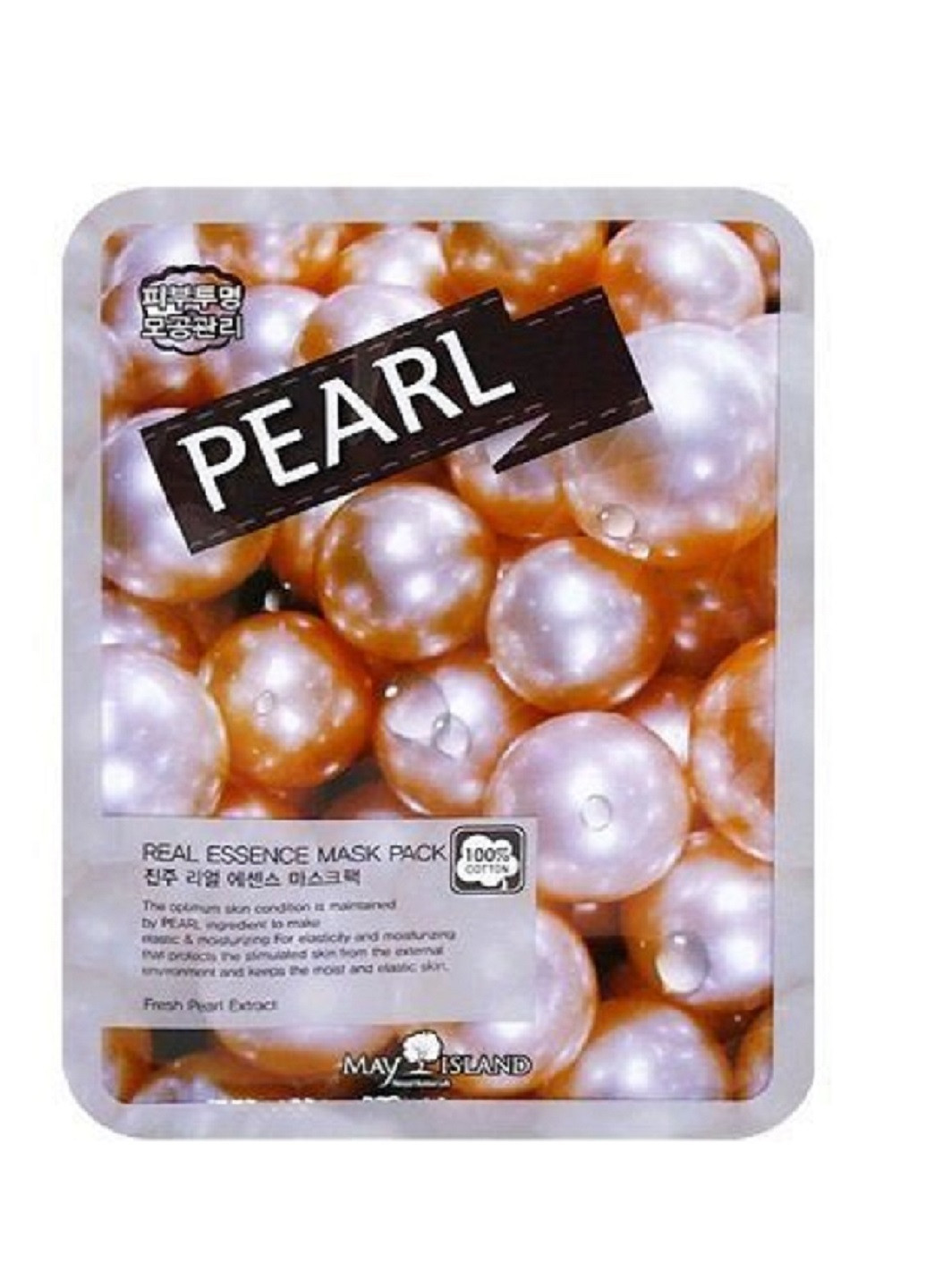 Тканинна маска для обличчя з екстрактом перлів Real Essence Pearl Mask Pack, 25 мл May Island (219904440)