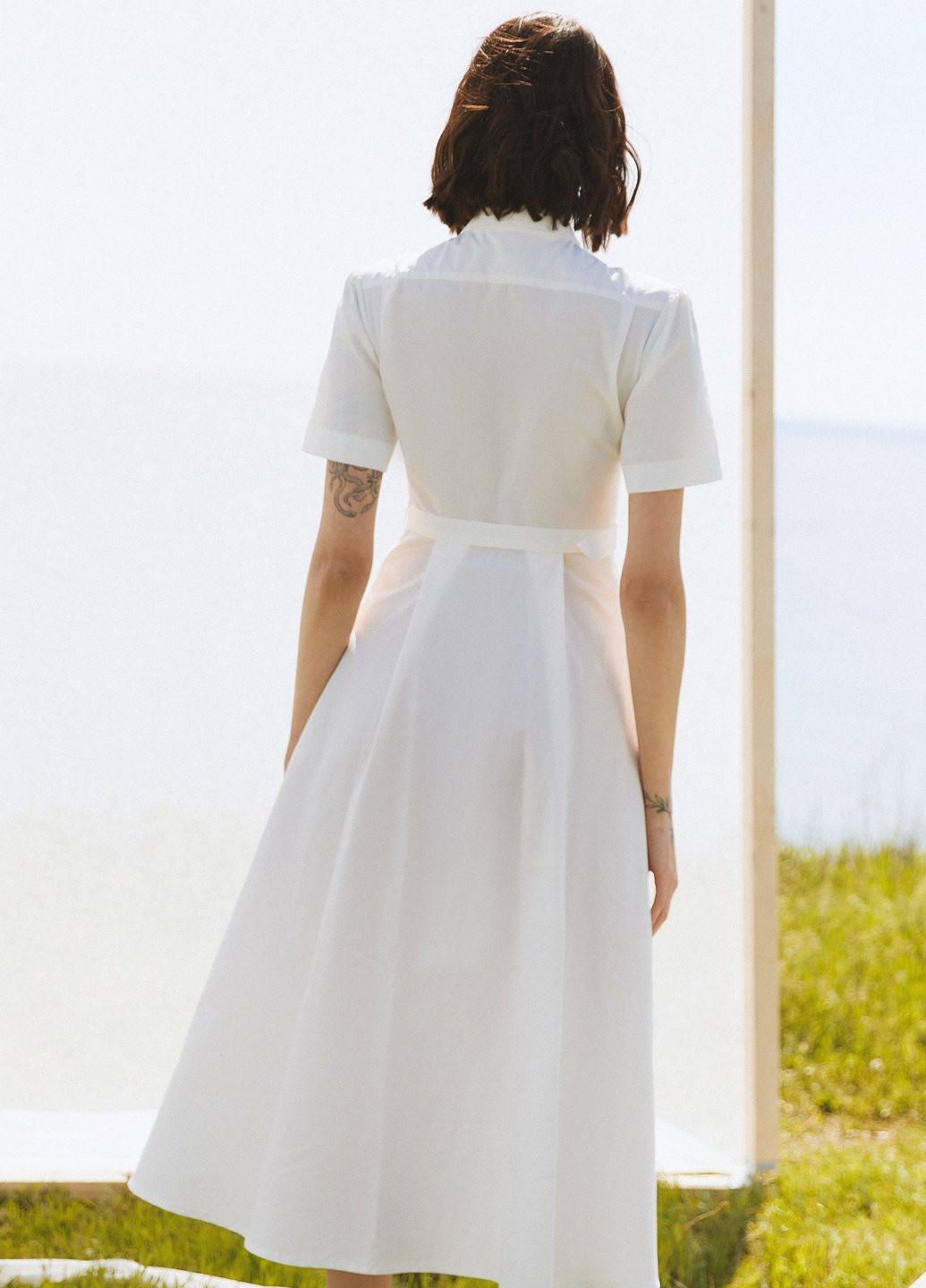 Молочное кэжуал платье рубашка Gepur однотонное