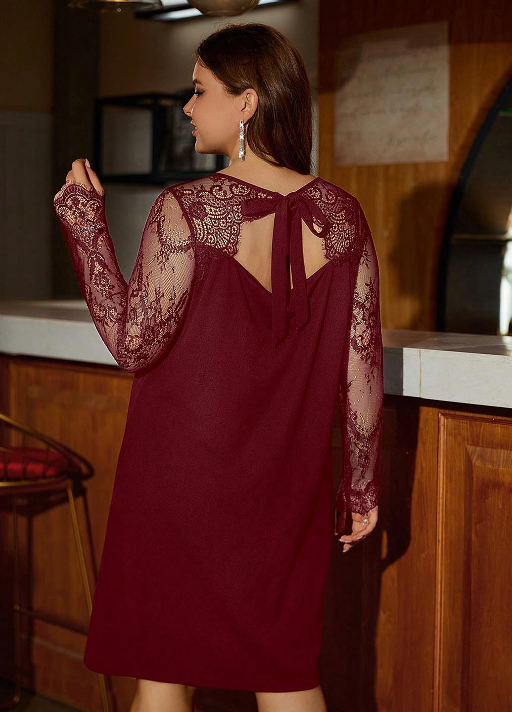 Бордова святковий, коктейльна сукня а-силует SHEIN однотонна