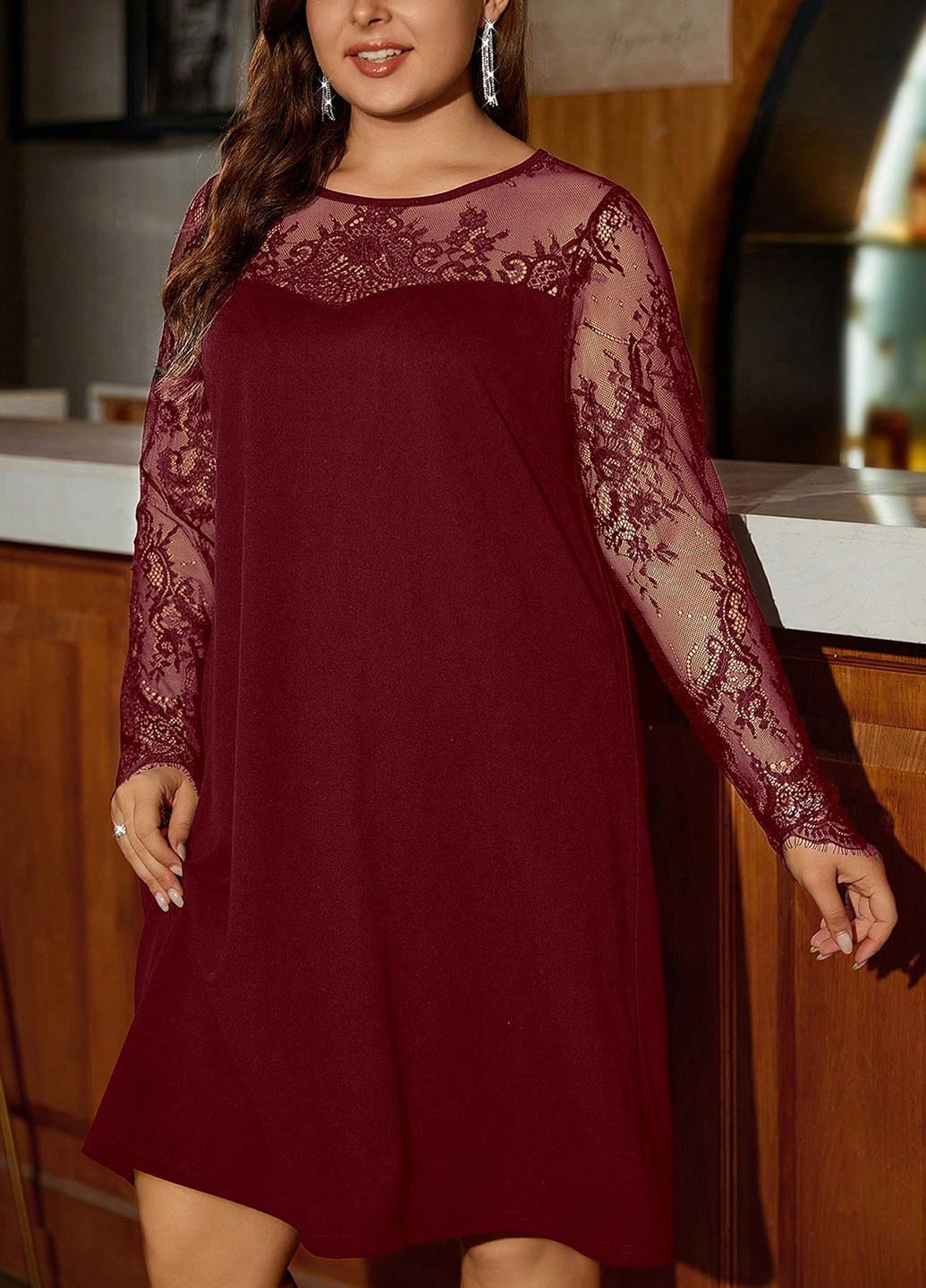 Бордова святковий, коктейльна сукня а-силует SHEIN однотонна