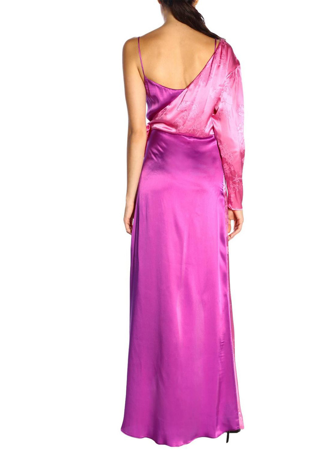 Фуксиновое (цвета Фуксия) вечернее платье на одно плечо, на запах Pinko однотонное