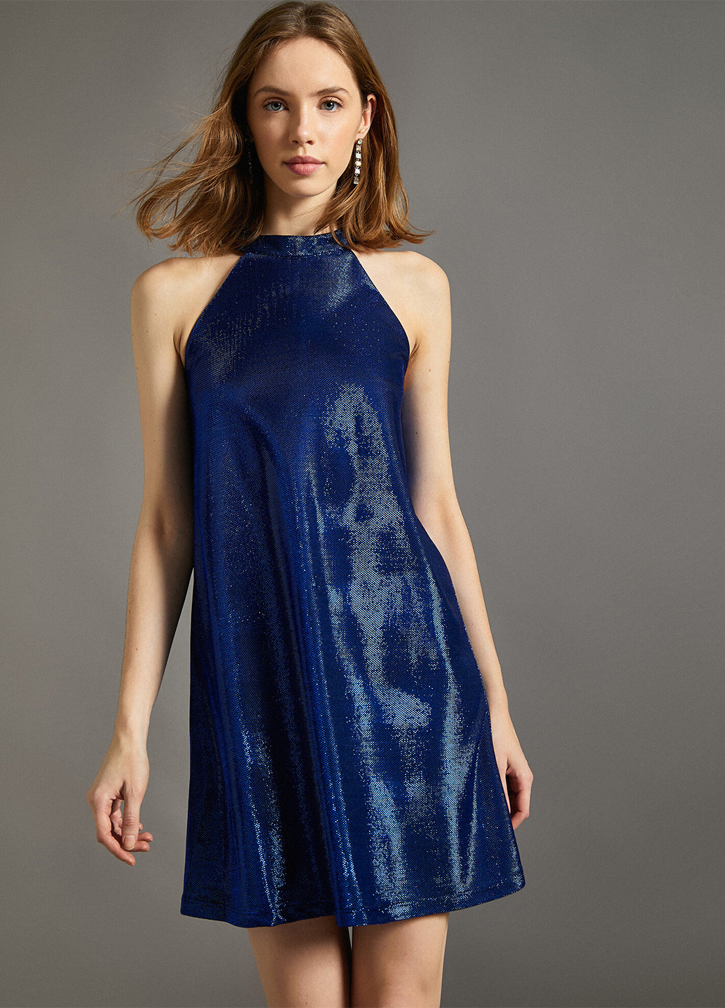 Синее коктейльное платье а-силуэт KOTON