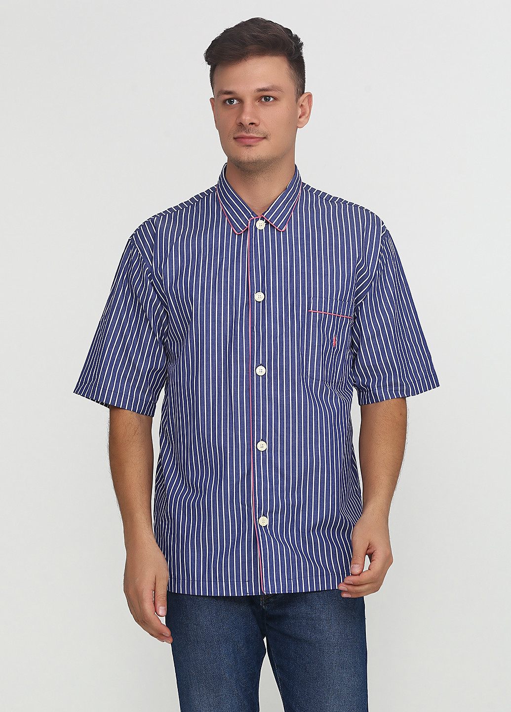 Синяя кэжуал рубашка в полоску Ralph Lauren с коротким рукавом