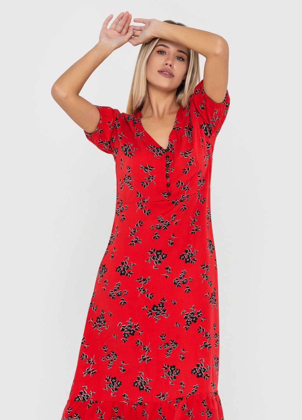 Червона кежуал сукня міді дзвін, кльош BeART з квітковим принтом