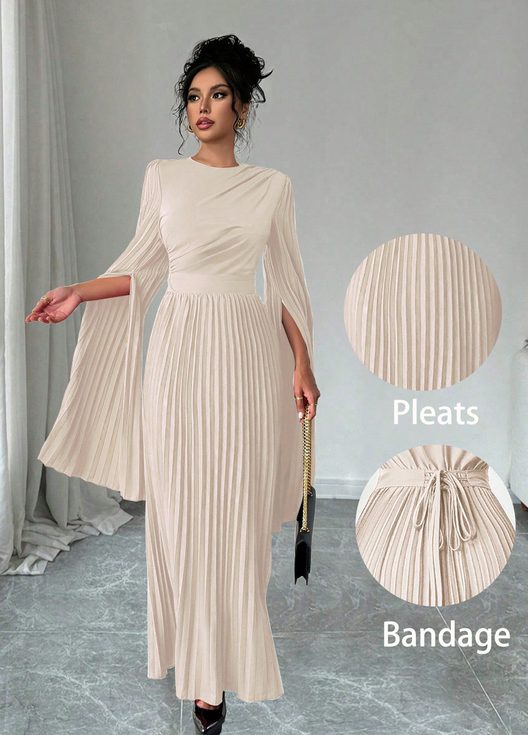 Кремова вечірня, кежуал сукня плісована SHEIN однотонна