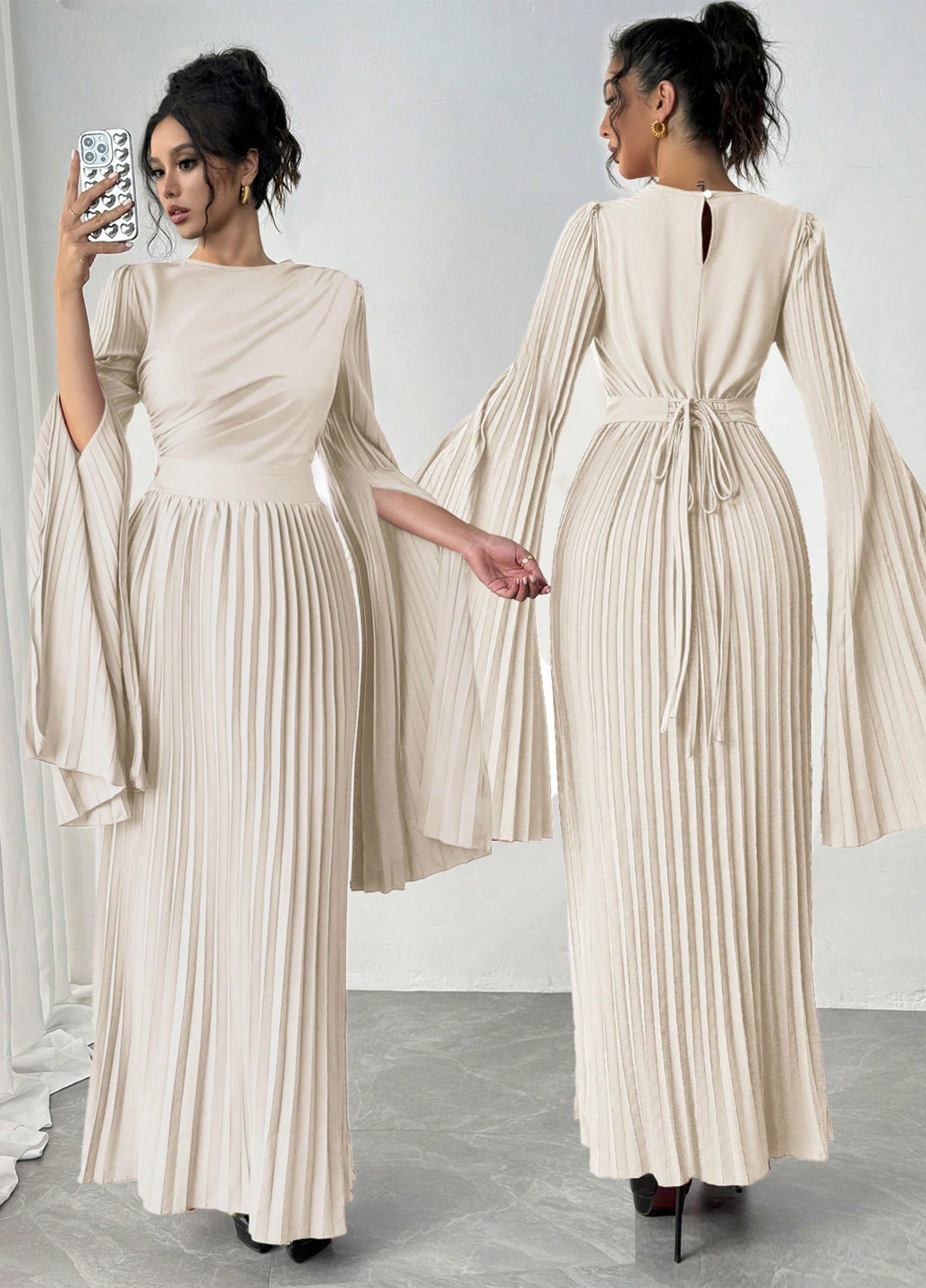 Кремова вечірня, кежуал сукня плісована SHEIN однотонна