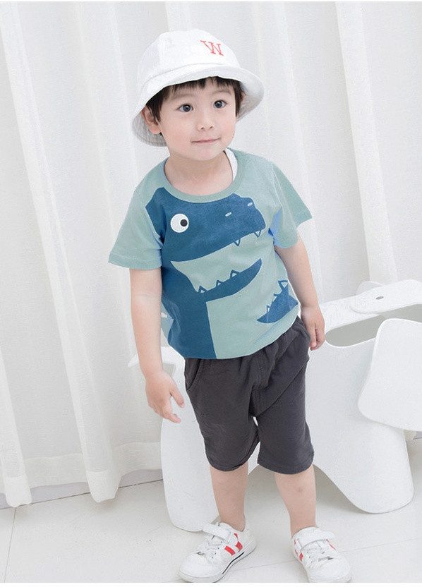 Бирюзовая летняя футболка для мальчика синий динозавр, бирюзовый 27 KIDS 54395