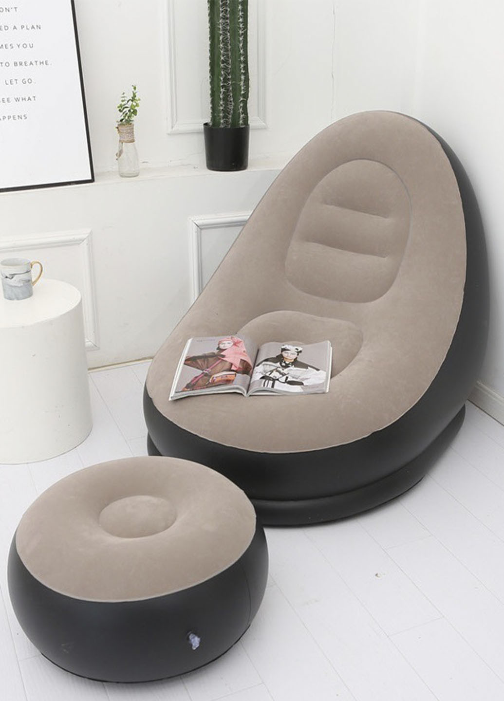 Надувное садовое кресло с пуфиком Air Sofa Comfort, велюр, 76*130 см Rozia (253455479)