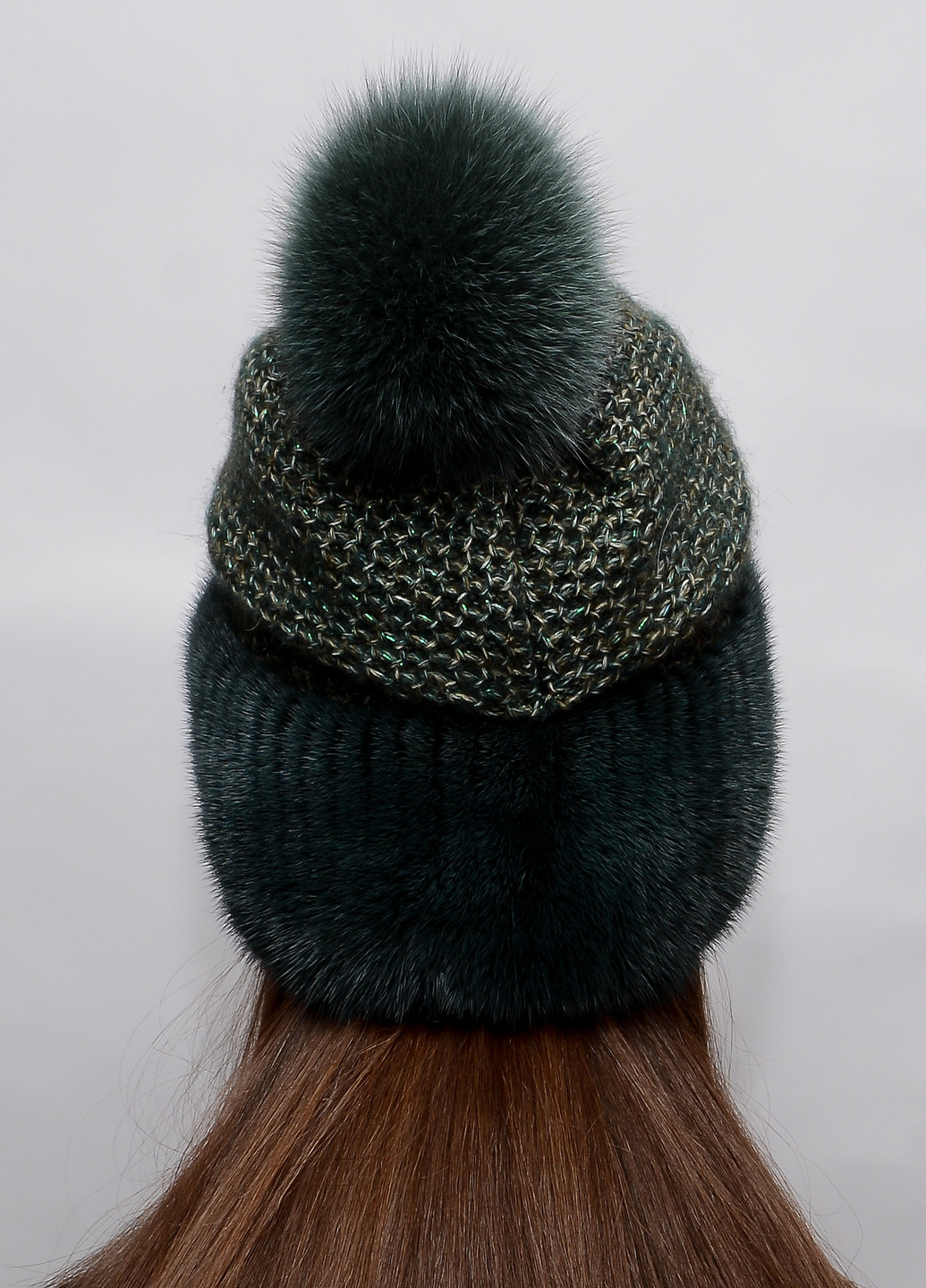Женская зимняя норковая вязаная шапка с бубоном Меховой Стиль соты (199007409)