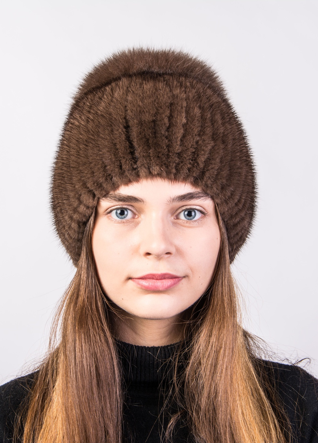 Жіноча зимова в'язана норкова шапка Меховой Стиль ляпушка (246220687)