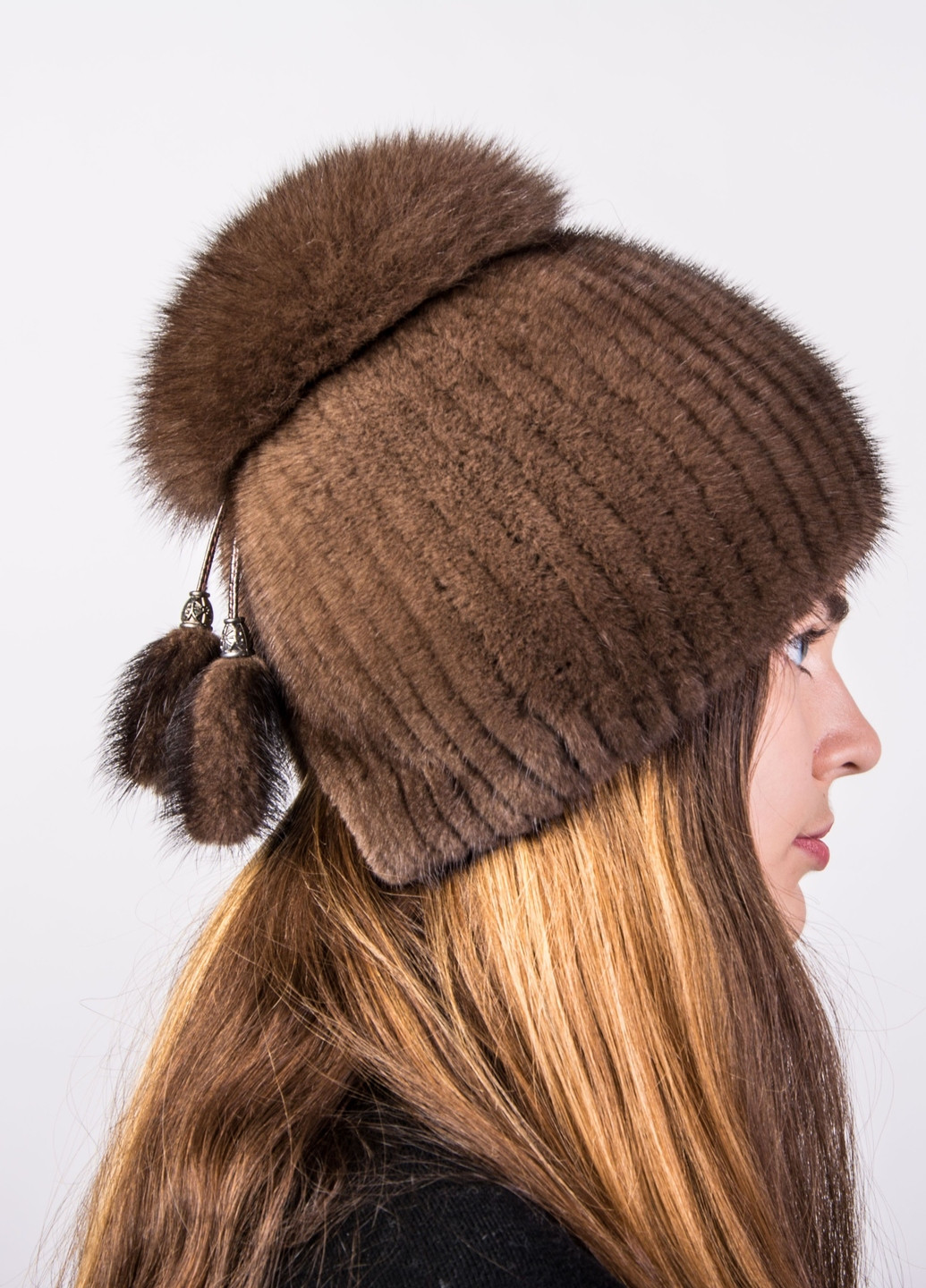 Жіноча зимова в'язана норкова шапка Меховой Стиль ляпушка (246220687)