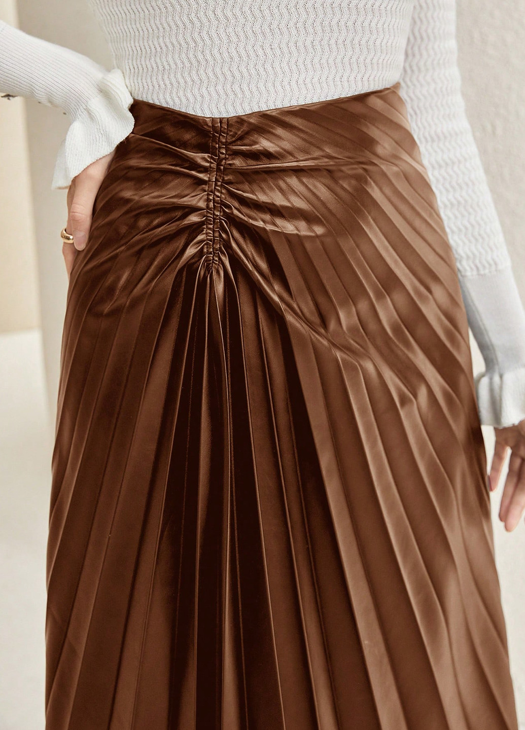 Коричневая кэжуал однотонная юбка SHEIN плиссе
