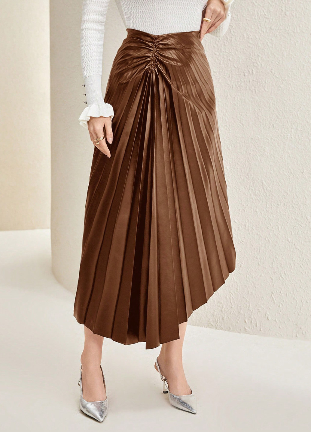 Коричневая кэжуал однотонная юбка SHEIN плиссе