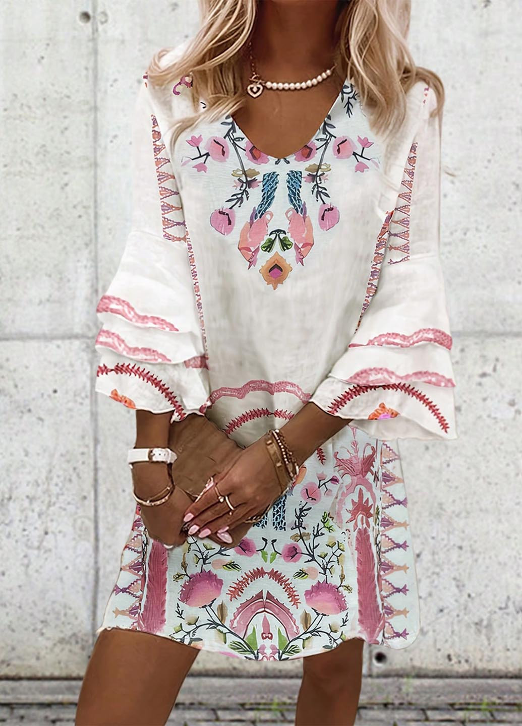 Білий святковий, кежуал сукня а-силует SHEIN з малюнком