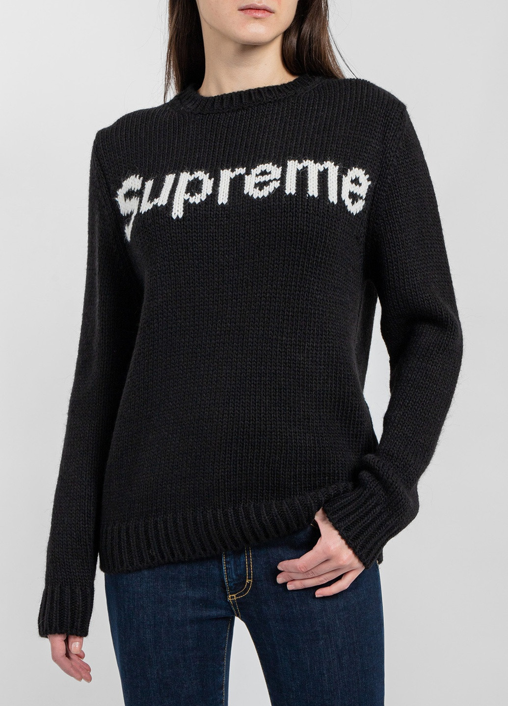 Черный демисезонный черный шерстяной свитер с логотипом Supreme Spain