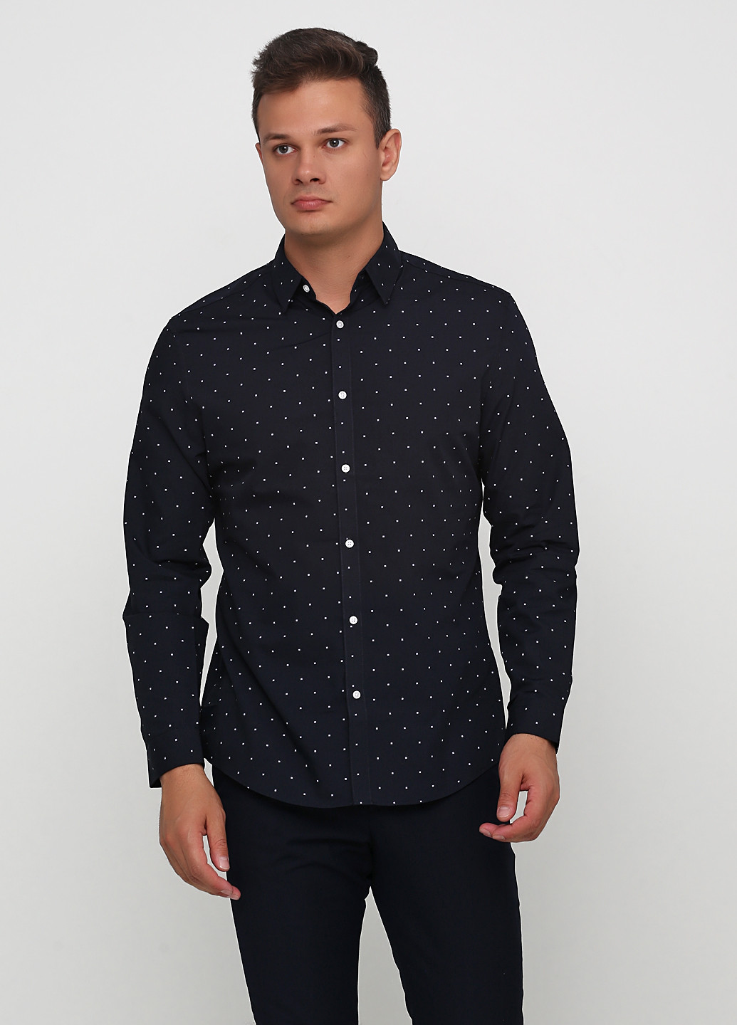 Темно-синяя кэжуал рубашка с рисунком H&M с длинным рукавом