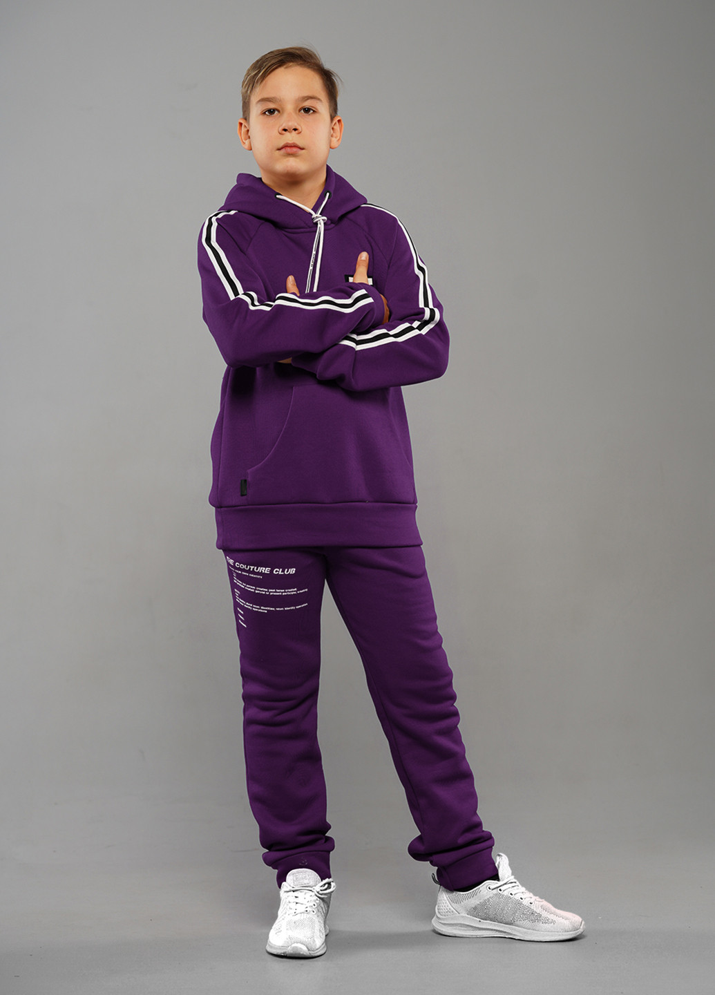 Фіолетовий демісезонний пурпурний демісезонний спортивний костюм з принтом брючний Sinthia