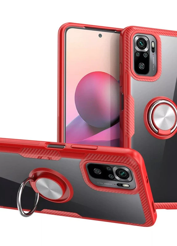 TPU + PC чохол CrystalRing for Magnet (opp) для Xiaomi Redmi Note 10 / Note 10s Безбарвний / Червоний (is_00000047182_1) Deen (237824886)