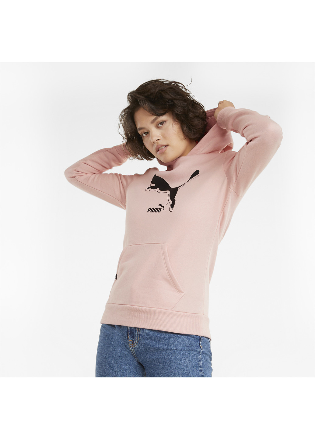 Толстовка POWER Logo Women's Hoodie Puma однотонная розовая спортивная хлопок, полиэстер, эластан