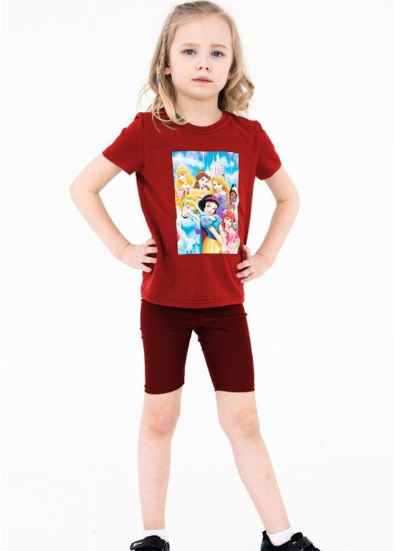 Бордовая летняя футболка для девочек принцесса Look & Buy